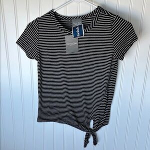 Olivia Rae Black and White Striped Tie-Front Top